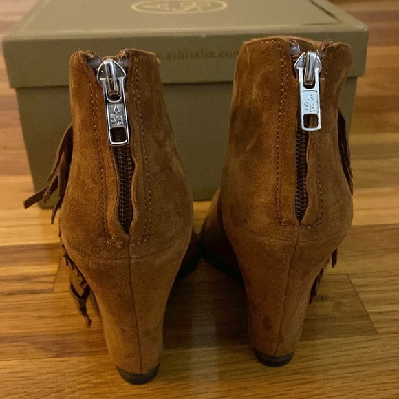 Ash Women’s Brown Wedge Open Toe Heels With Fringe Size 37 - Picture 4 of 10